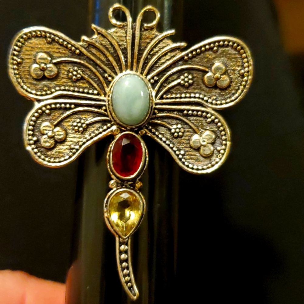 New Dragonfly Larimar, Garnet & Citrine 925 Silver Ring. - Picture 5 of 10